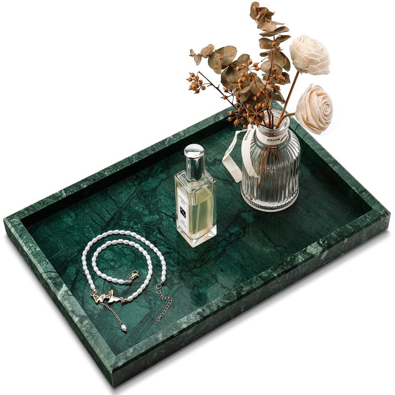Zilukar Real Natural Marble Tray for Bathroom  Vanity  Kitchen and Desktop  Rectangle Genuine Marble Stone Tray for Jewelry  Cosmetics  Candles  Lotion  Perfume and Home Decor - Image 1